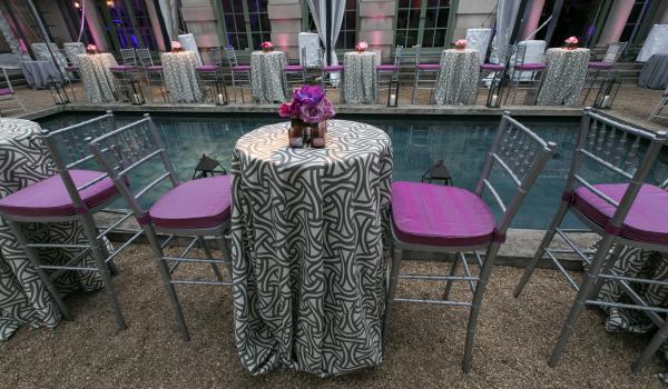 Silver Chivari Barstool with Grape Dupioni Cushion